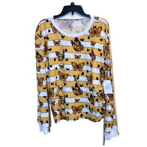 On Fire Women’s Yellow Butterfly  Long Sleeved T-shirt Size 3X